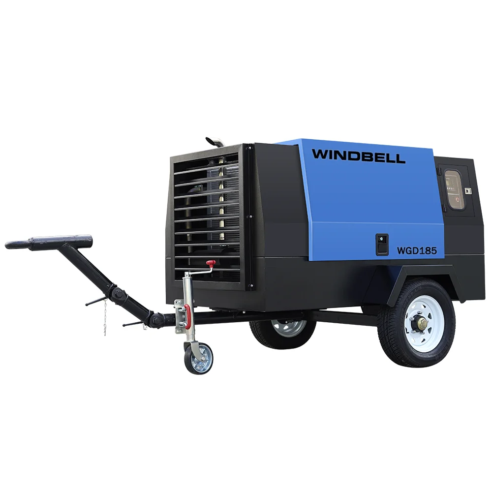 7Bar Screw Diesel Air Compressor 185 Cfm Air Compressor Diesel Portable Mining Air Compressor Diesel Engine 185Cfm Jack Hammer