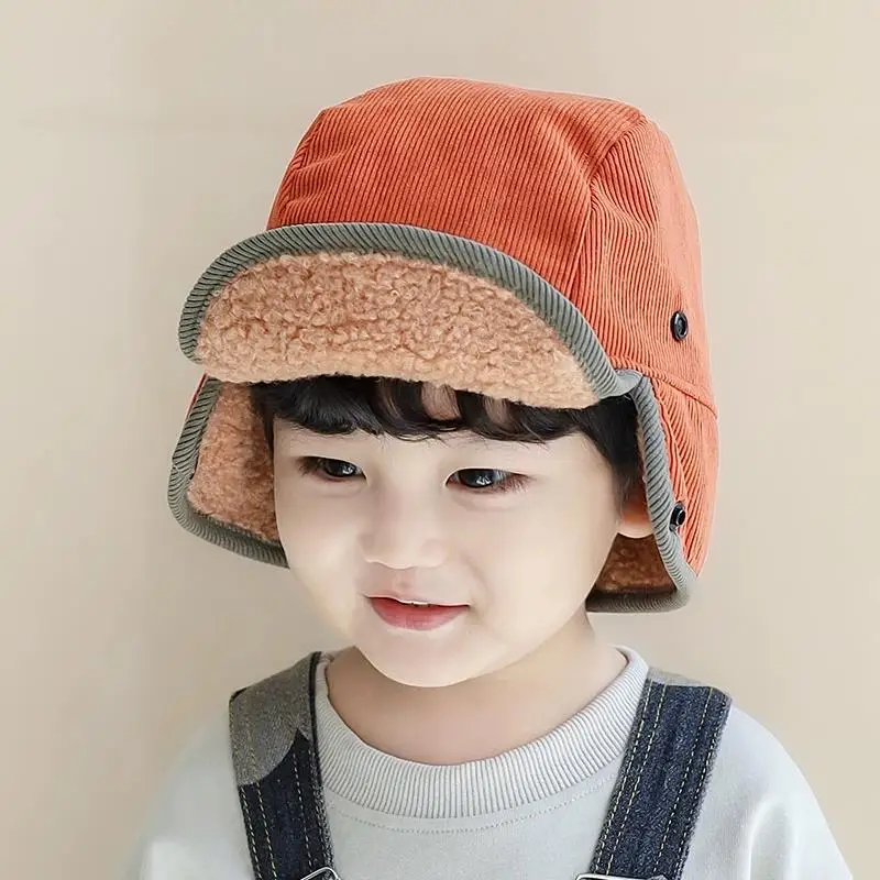 1-5 Years Autumn Winter Baby Hat Solid Color Boys Girls Children's  Hat Fleece-Lined Thickened Warmth Wool Pilot Hat Ushanka