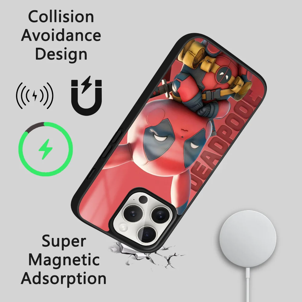 Pikachu Deadpool Funny Phone Case For iPhone 16 15 14 13 12 11 Pro Max Plus Mini New Magsafe Mirror Wireless Magnetic Funda