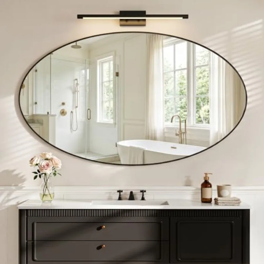 

Black Oval Bathroom Mirror 30"x48" Bathroom Vanity Mirror Oval Mirror for Bedroom Living Room Entryway Hangs Horizontal or Vert