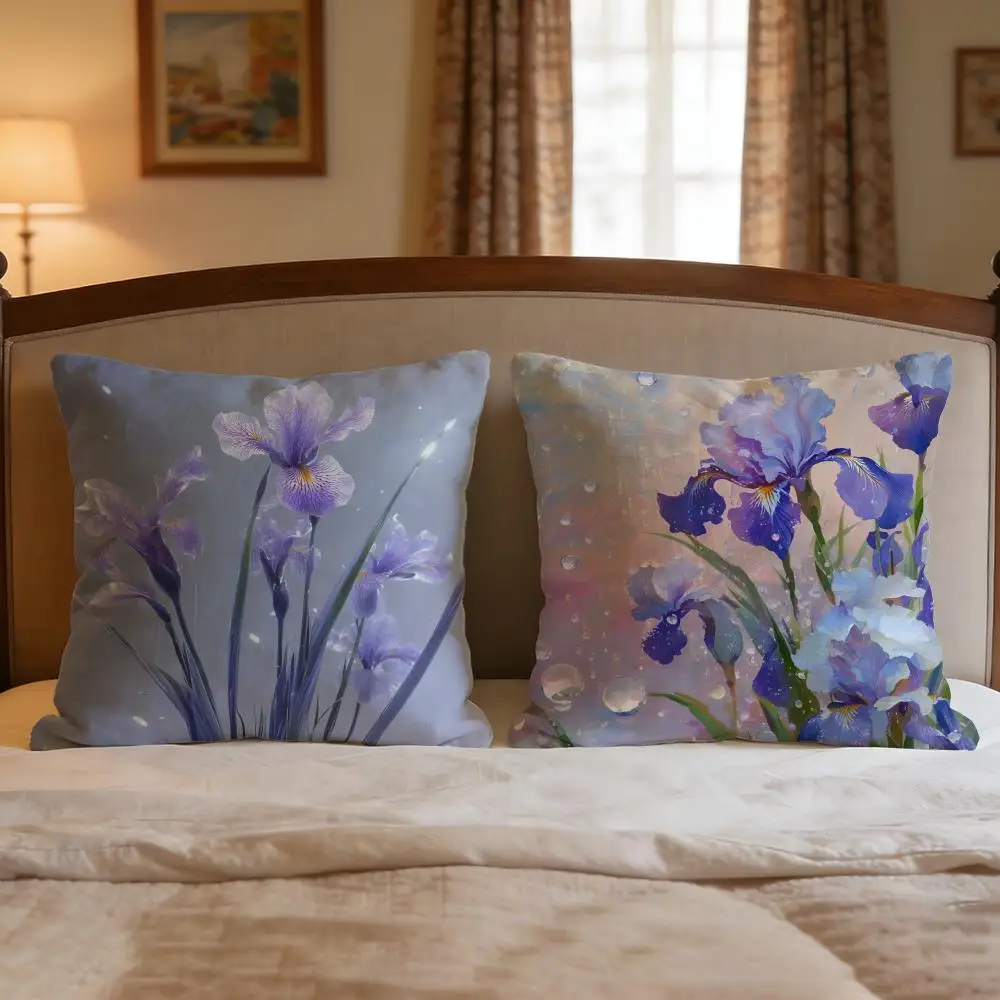 Flower Iris Cushion Cover 4Pcs Decorative Covers Soft Cushion Case for Sofa Couch Decor 40x40 45x45 Pillowcases