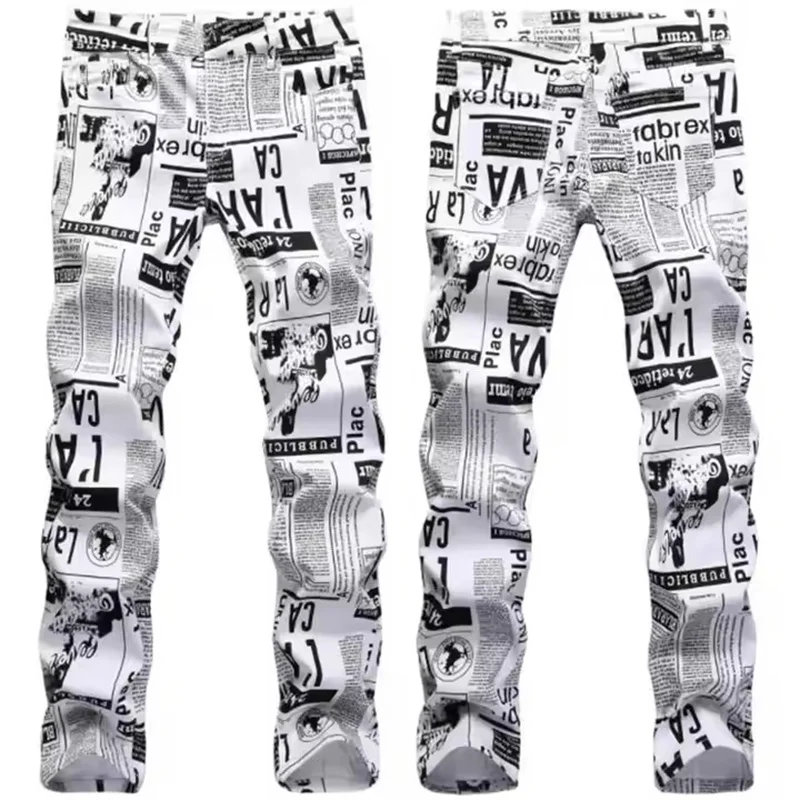 2024 New Men 3D Digital Printed Jeans Fashion Male High Street Nightclub Bar KTV Small Stretch Pants