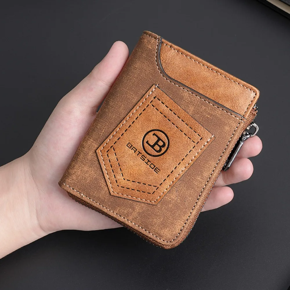 محفظة رجالية كلاسيكية عصرية قصيرة مضادة للسرقة وحامل بطاقة الائتمان RFID وسحاب للإغلاق بلون سادة محافظ ثنائية الطي للرجال يوميًا #3