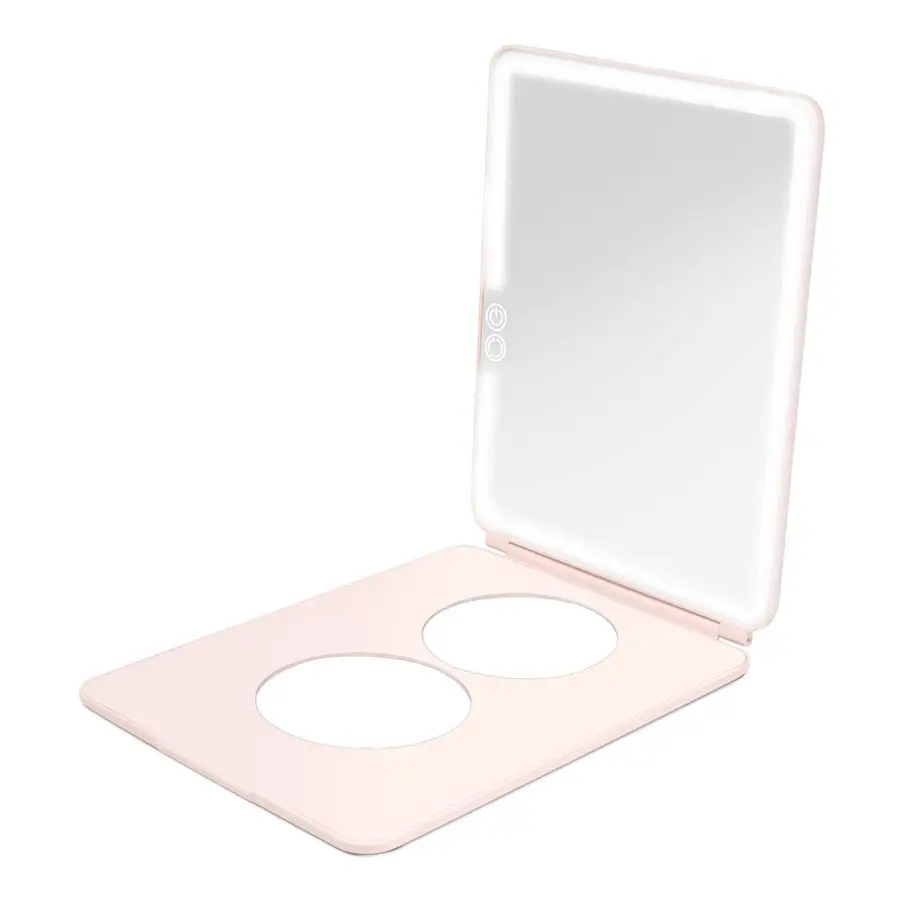 Handheld Makeup Mirror with Lights, Pose 2.0 Blush Light Up Travel LED Mirror with 3X amp 5X Magnification Dimmable Lighting amp