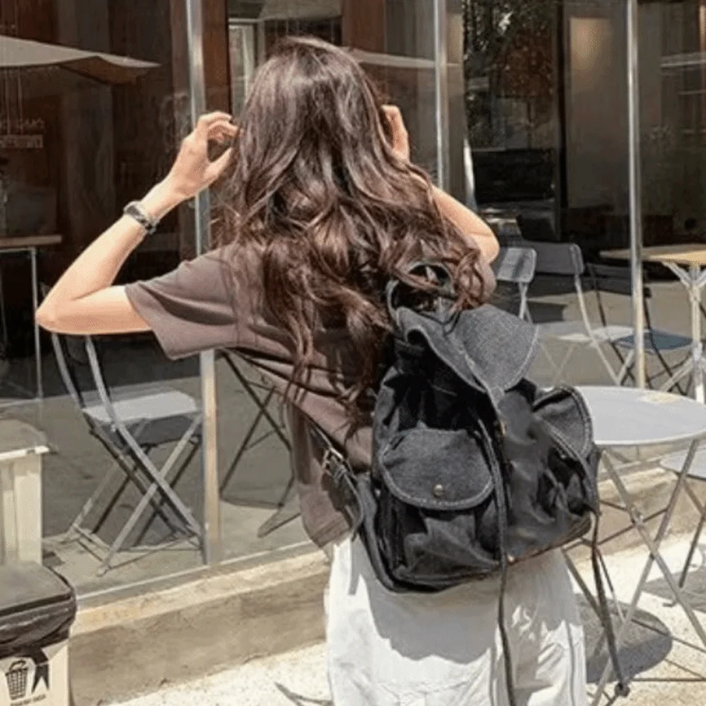 Portable Large Capacity Denim Backpack Canvas Fashion Unisex Backpack Vintage Versatile Travel Bag Student