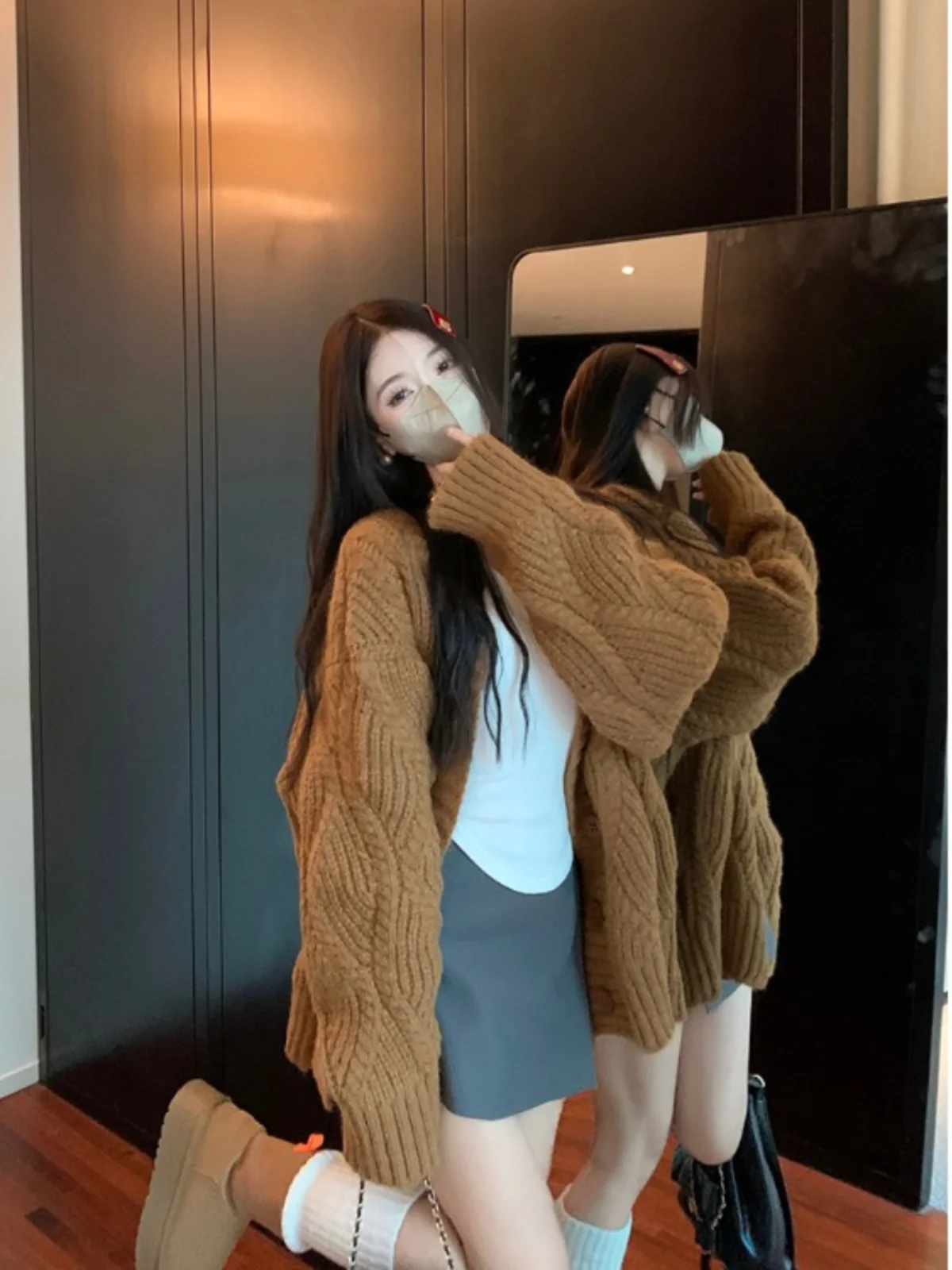 لينة Thiened الخريف الشتاء البني فضفاض سترة مشغولة من الصوف سترة V-Ne طويلة Sve منتصف طول معطف للنساء تخفيف Sle #4