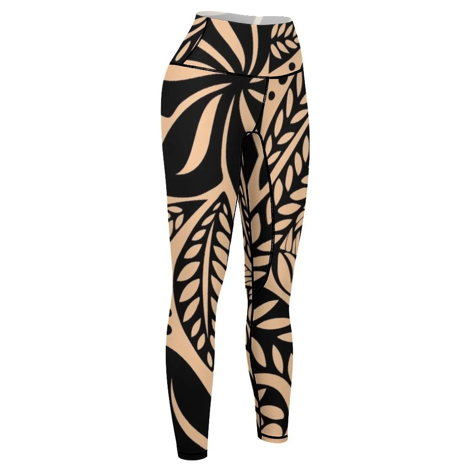 Light skin colored retro colored Hawaiian Polynesian tribal floral tattoo design Leggings flared Women's push up Womens Leggings