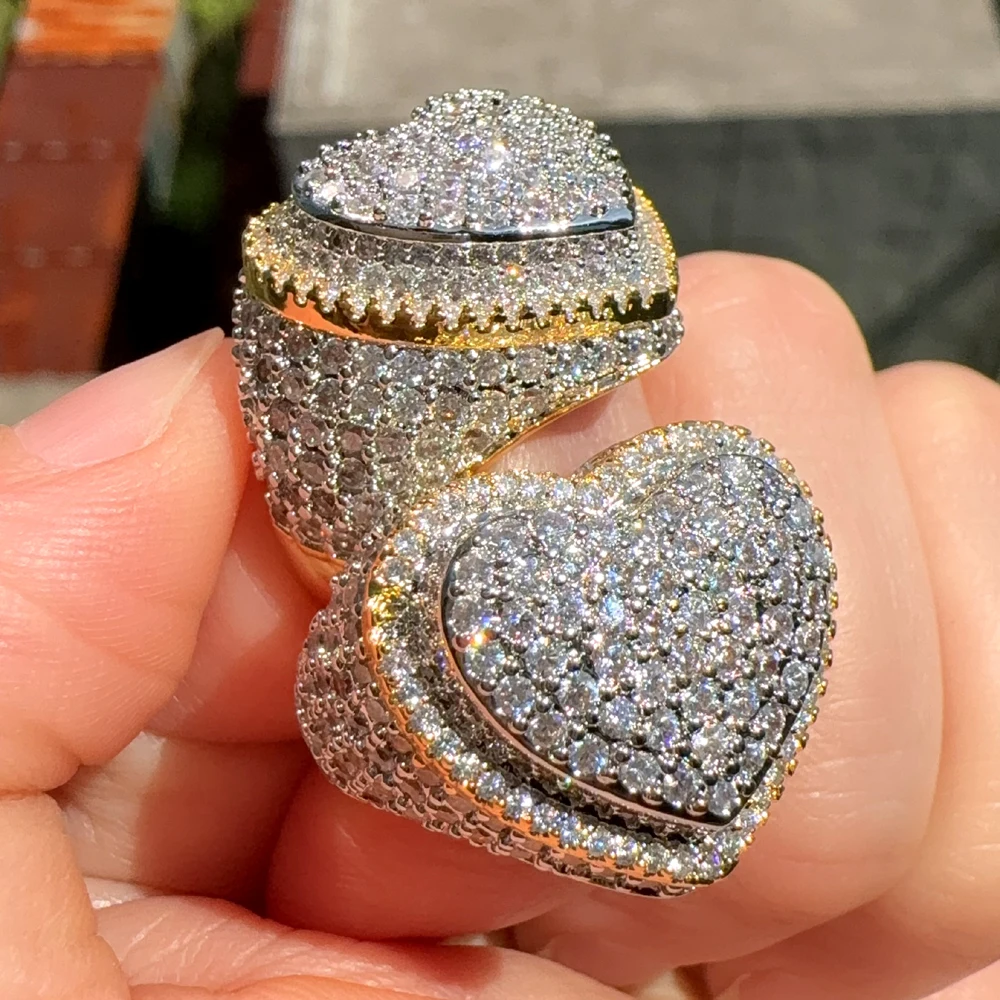 

Two Tone Full Micro Paved Bling 5A Cubic Zirconia Iced Out Eternity Band Ring for Women Engagement Big Heart Ring Jewelry