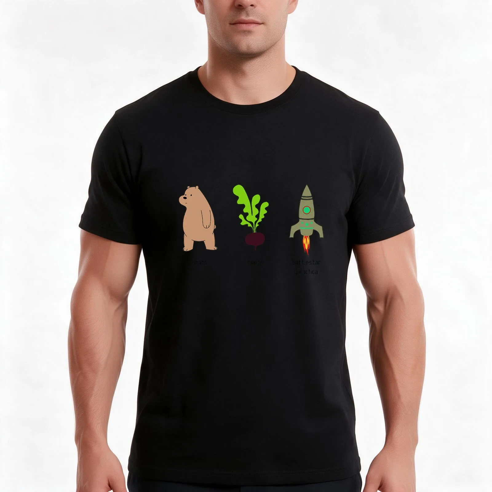 Bears Beets Battlestar T-Shirt, Summer Casual Cotton Tee, Oversized Streetwear Tops, Vintage Graphic Print, Unisex Men Women
