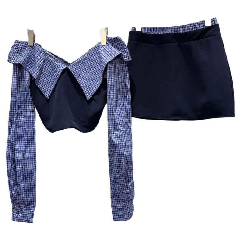 

Sweet And Spicy oulder Bridesmaid Outfit with Plaid Color Colion f Skirt Set for Women Autumn New Sle Chinese Produ...