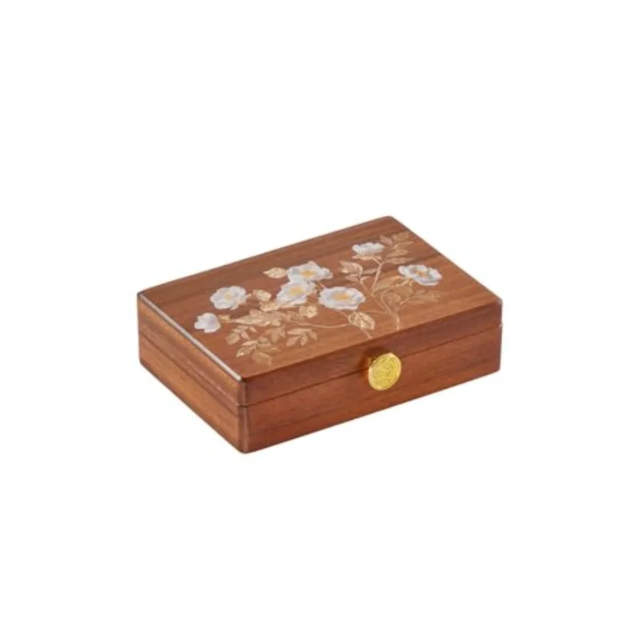 

Travel Jewelry Case Small Wood Jewelry Organizer Jewelry Box for Women Nut-Brown Print A