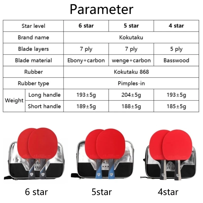 Kokutaku ittf profissional 4/5/6 estrela raquete de ping pong raquete de tênis de mesa carbono bat paddle conjunto espinhas em borracha com saco