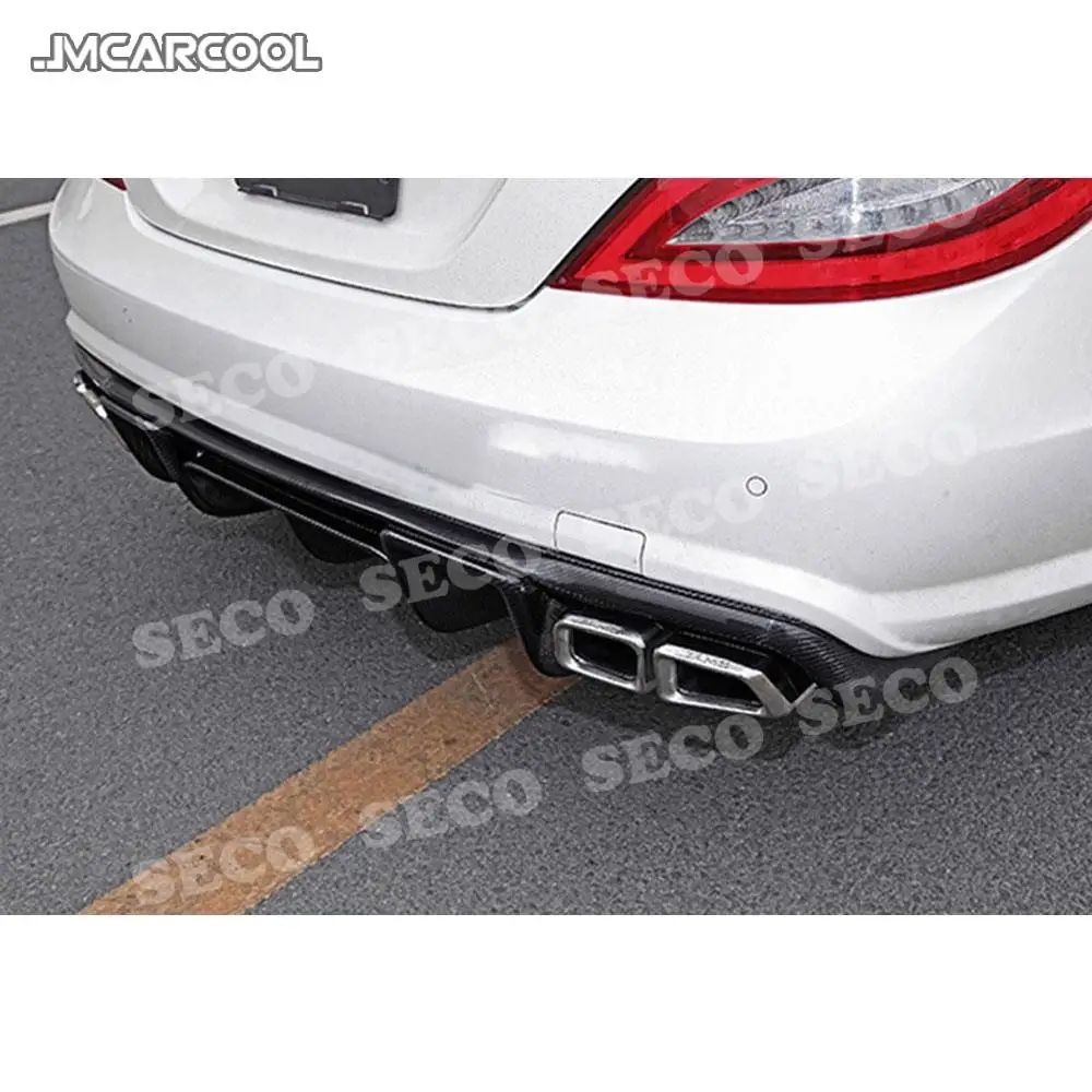 For Benz CLS Class W218 CLS350 CLS63 AMG 2011-2019 Carbon Fiber Rear Lip Diffuser Stainless Steel 4 Outlet Exhaust Tail Throat