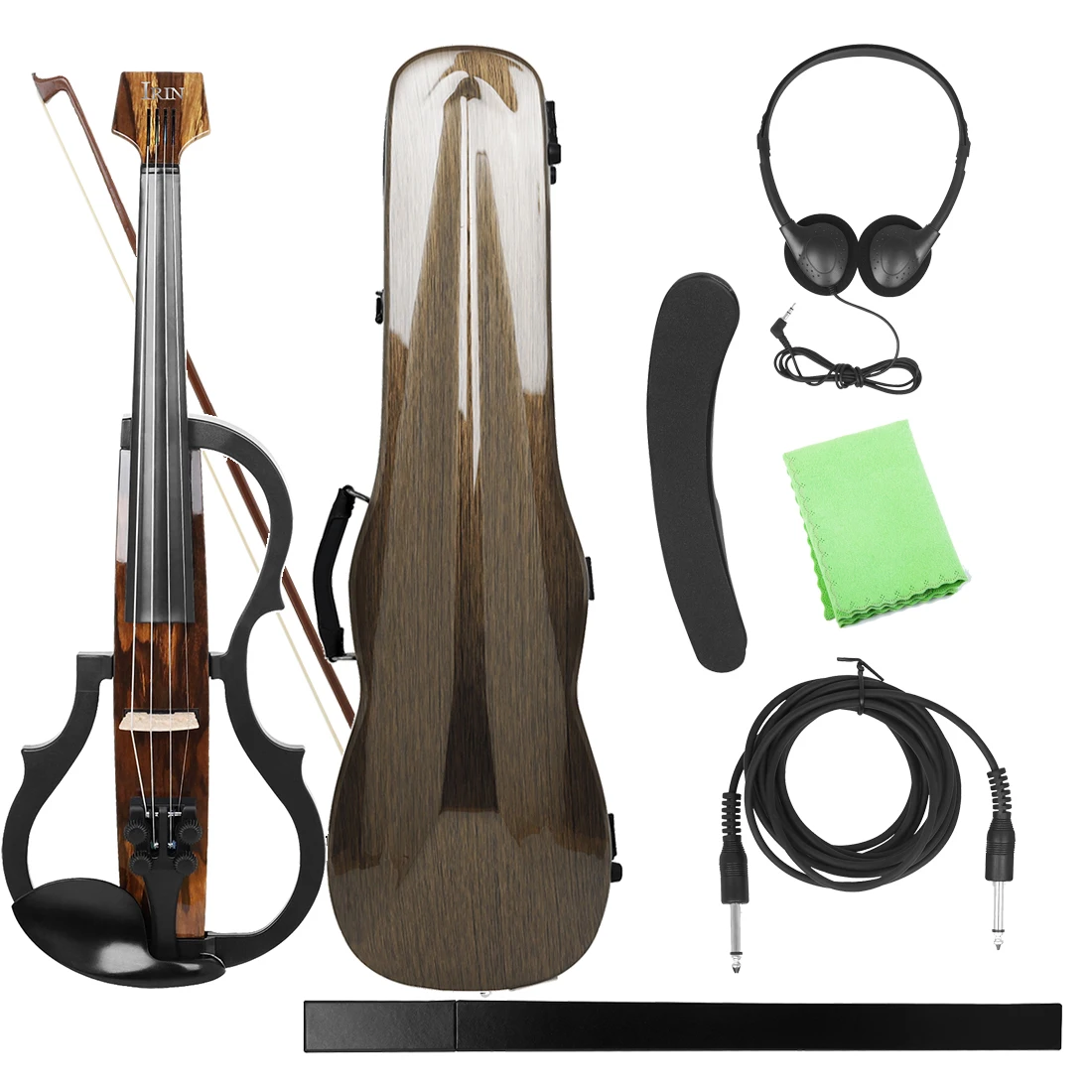 

4/4 Electroacoustic Violin Headless Silent Carbon Fibre Electric Violin with Violin Bow Cable Headphone Carry Case Accessories