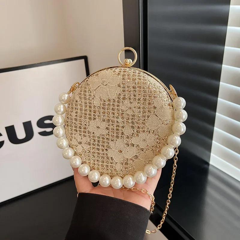 حقيبة يد نسائية صغيرة بنمط عطر لؤلؤي عصرية على شكل كرة دائرية مزينة بالترتر #1