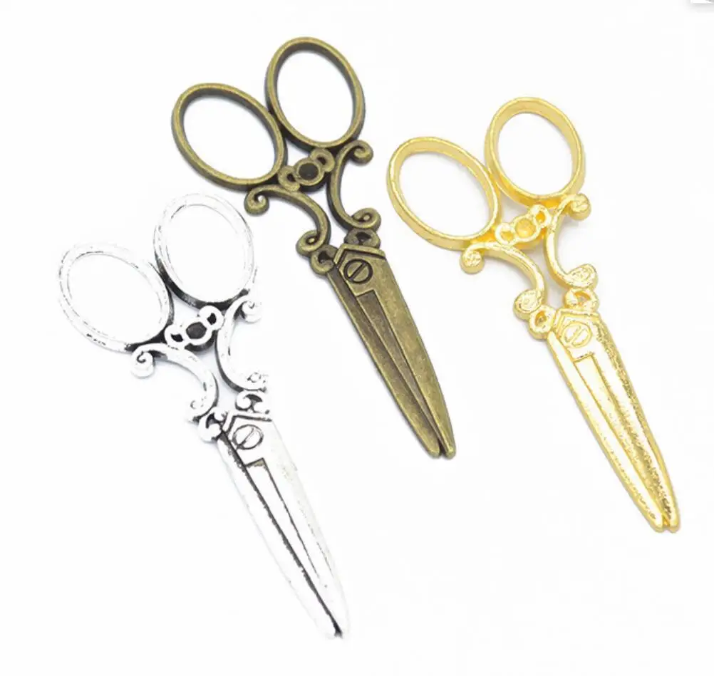 

30pcs/lot 25*60mm 3 color Antique Metal Alloy Big Scissors Charm Pendants Jewelry Charms F0172