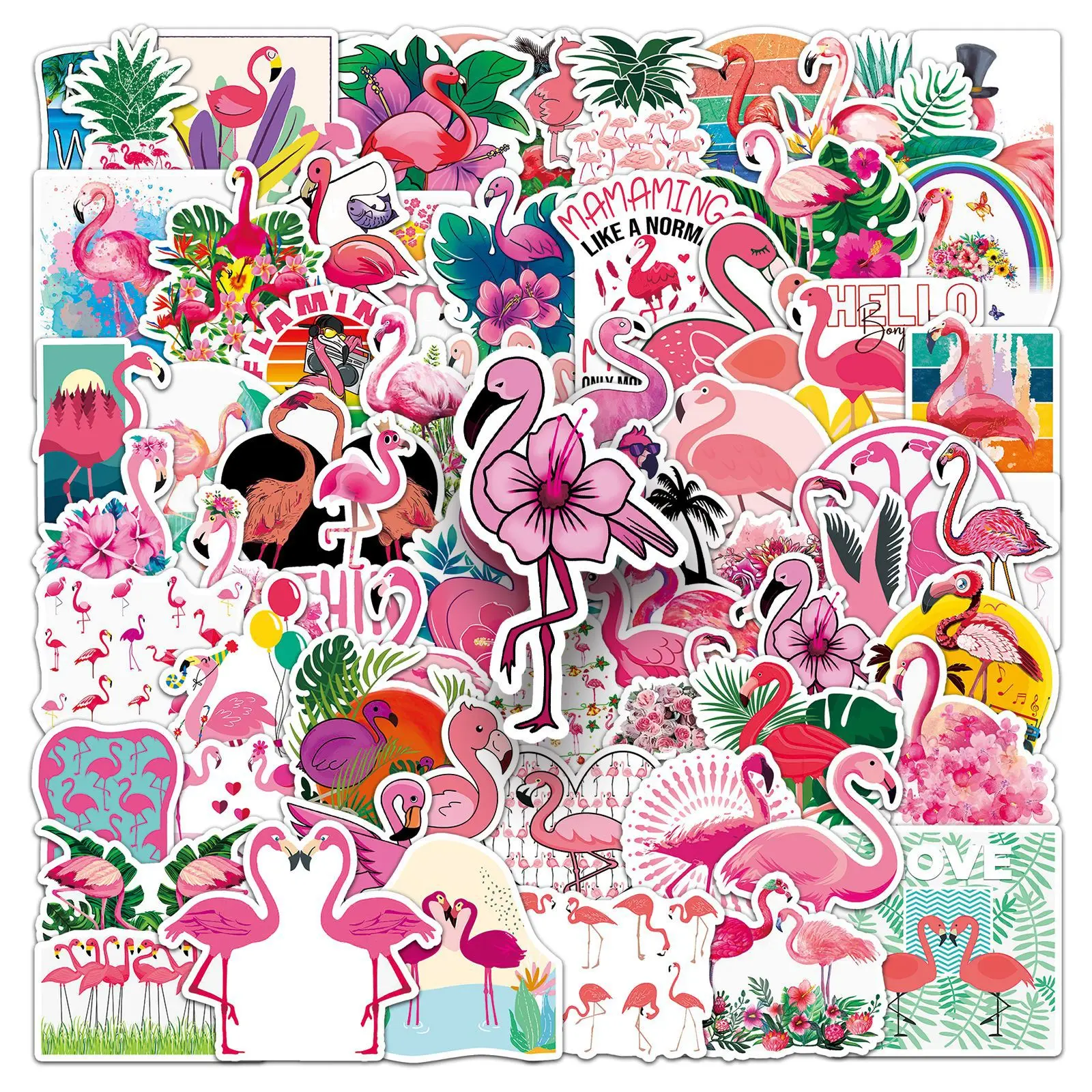 30/50/100 Flamingo-Graffiti-Cartoon-Aufkleber, kleine frische Tier-Gooka-Sticker, wasserfest, DIY, für Notizbücher, Dekoration, Gepäck, Geschenk