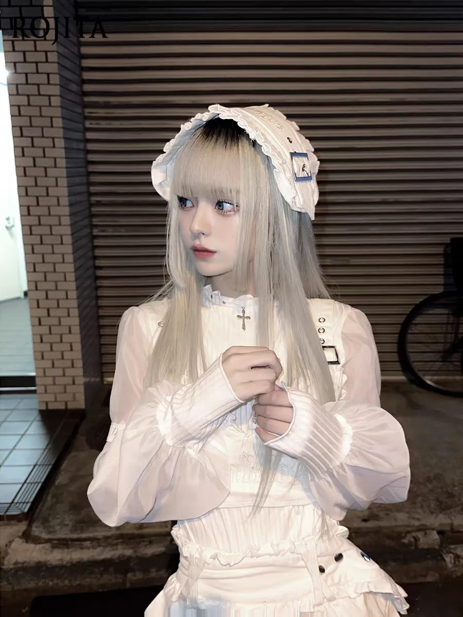 

Японская темная панк-лолита: серийная базовая футболка с длинным рукавом, сетчатыми вставками и пэчворком, весна 2026, новинка для женщин