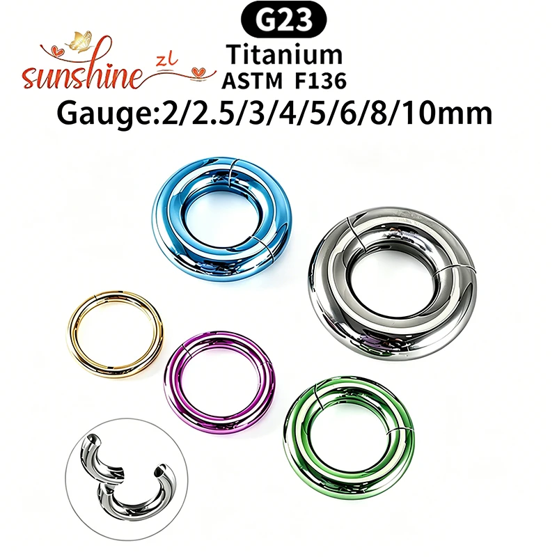 ASTM F136 Titan Großkaliber 4G 6G 8G 10G Einzelner Klappsegment-Creolenring Spiegel Septum Nasenpiercing Anodisiertes Körperpiercing – Detail 3