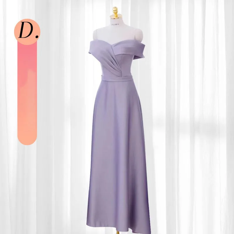 Elegante bruidsmeisjesgroep avondjurken slim fit satijn paarse kleur Koreaanse dames lange avondjurk bruiloft jurken