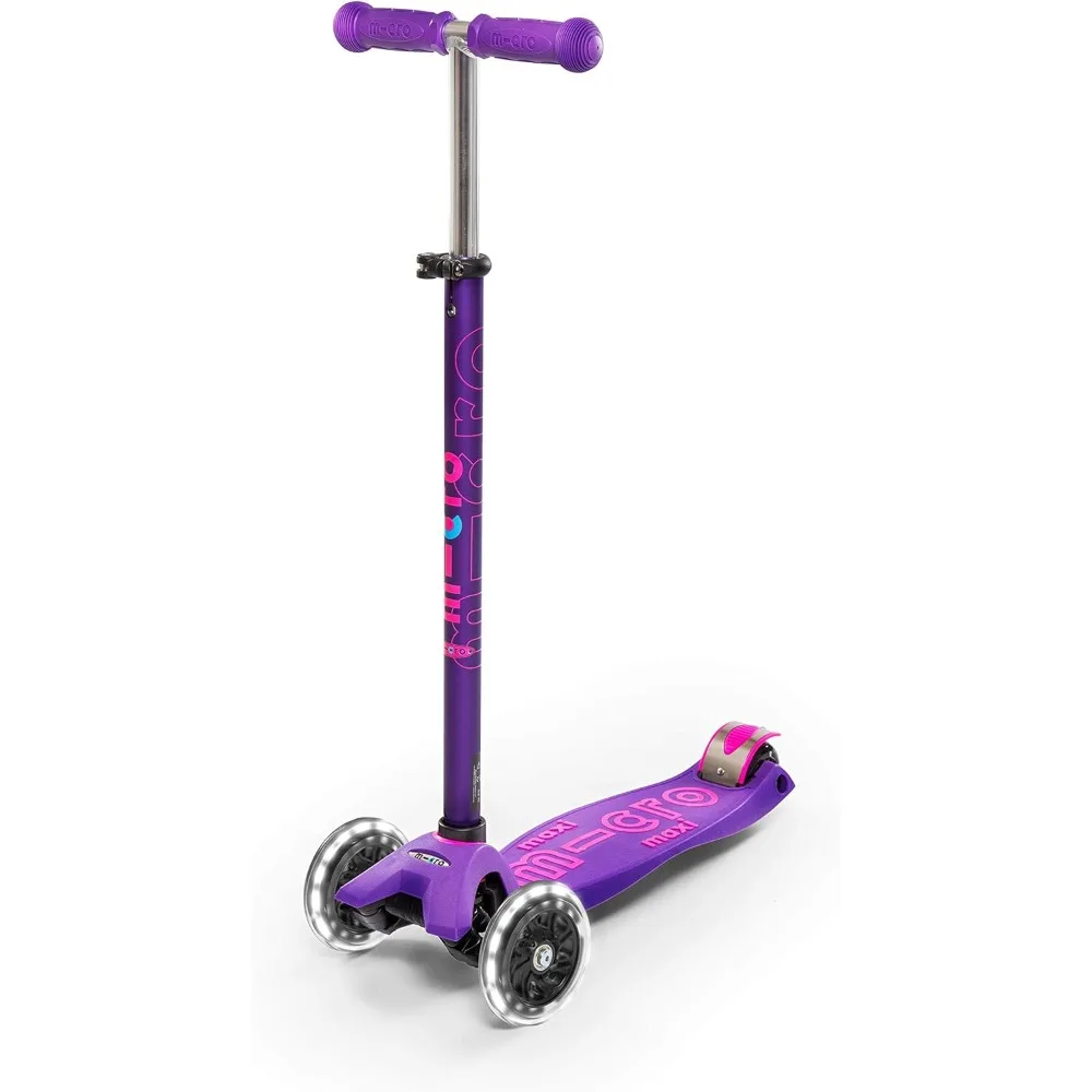 Maxi Deluxe LED - Three Wheeled, Lean-to-Steer Swiss-Designed Micro Scooter for Kids with Motion-Activated Light-Up Wheels