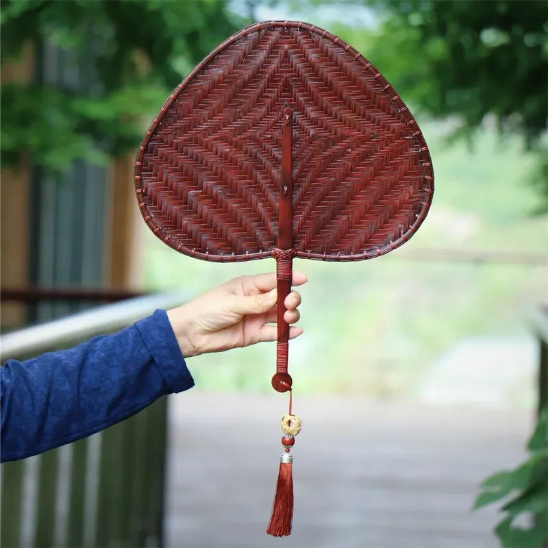 Handmade Bamboo Woven Fan Summer Cooling Antique Style Fringed Pendant Traditional Chinese Craft Natural Eco Friendly Decor
