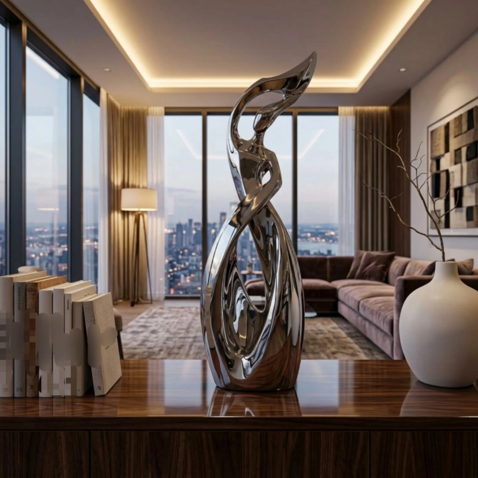 Abstract Human Figure Sculpture Looped Cutout Home Decor House Decoration Tall Desk Ornament Narrow for Office