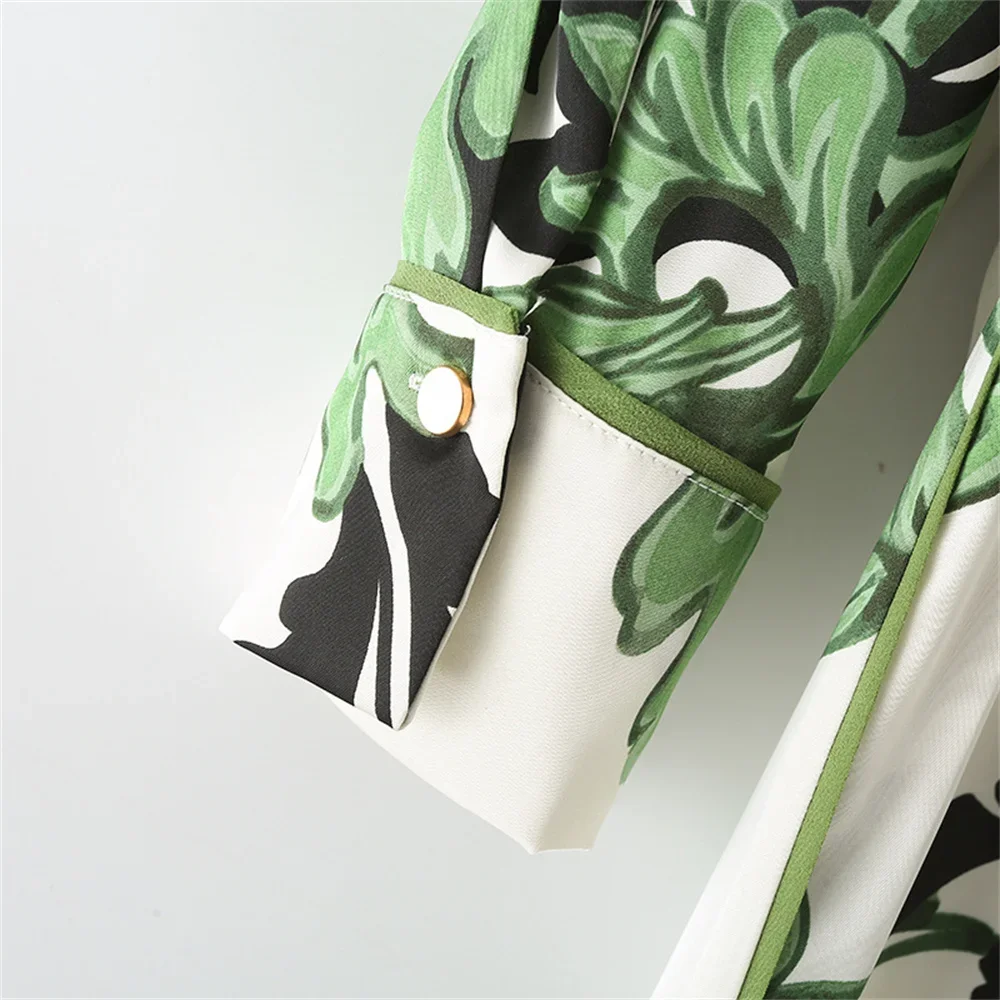 2024 Spring New Women's Casual Style Slim Flip Collar Long Sleeves with Belt Printed Shirt Style Dress