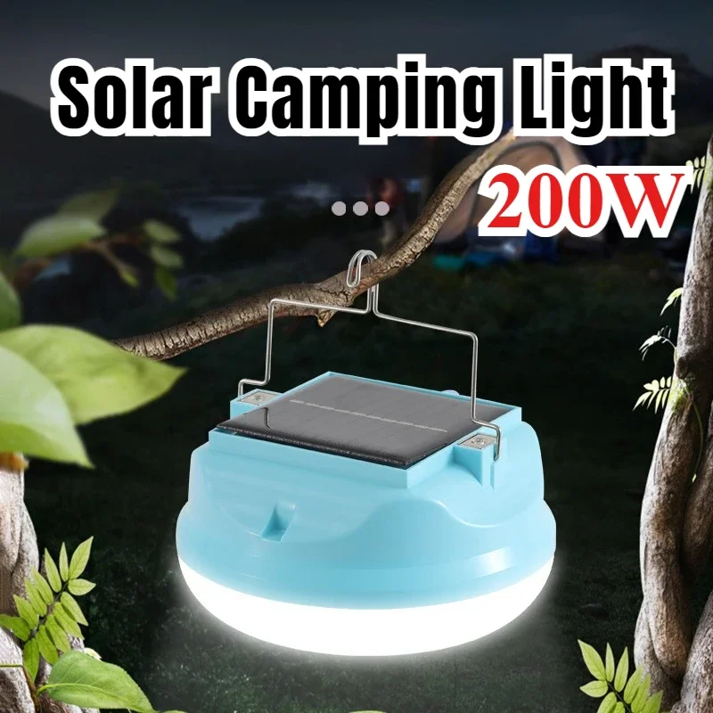 

200W Outdoor Solar LED Lamp Rechargeable Bulbs Emergency Light Magnetic Hook Up Camping Fishing Portable Lantern Solar Lights