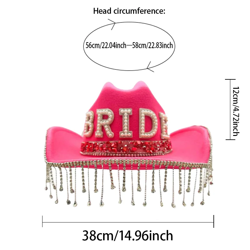 HongLuan roze bruiloft kostuum hoed volwassene, cowboyhoeden strass voor vrouw, cowboy cosplay vrouwelijke accessoires en cowgirl pet