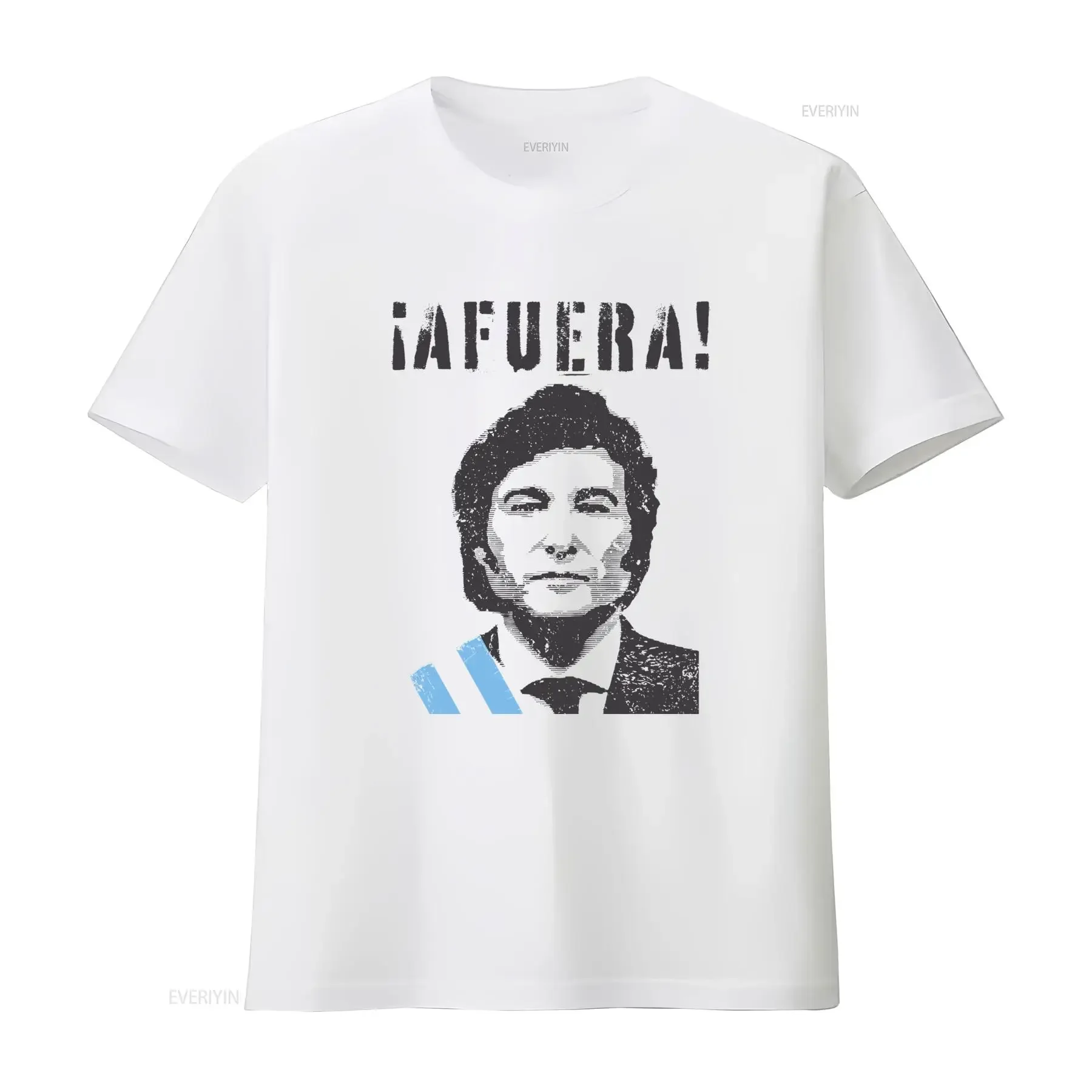 Camiseta Javier Milei AFUERA Political Argentina, disponible en versión larga o corta, estilo vintage, ligeramente estampada, para uso diario.
