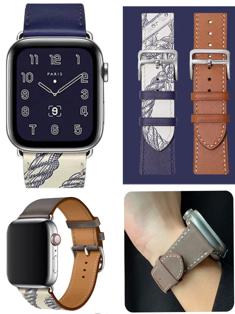 Suitable for Apple Watch Hermès leather strap 44mm 40mm 45mm 41mm 49mm leather strap iWatch series 3 se 6 7 8 ultra 2 9 strap