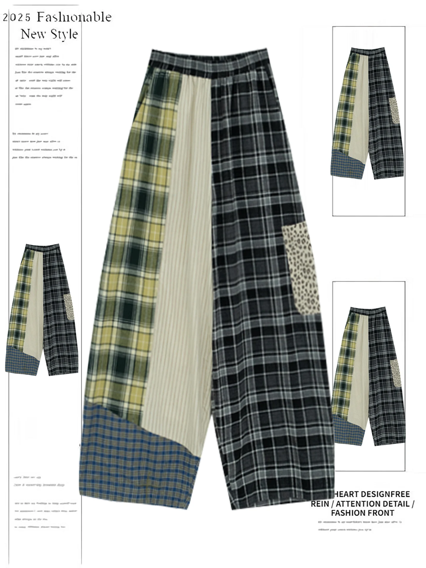 

Американский дизайн, клетчатые женские свободные широкие брюки, повседневные брюки Lazy Sle, прямые брюки в клетку в стиле ретро