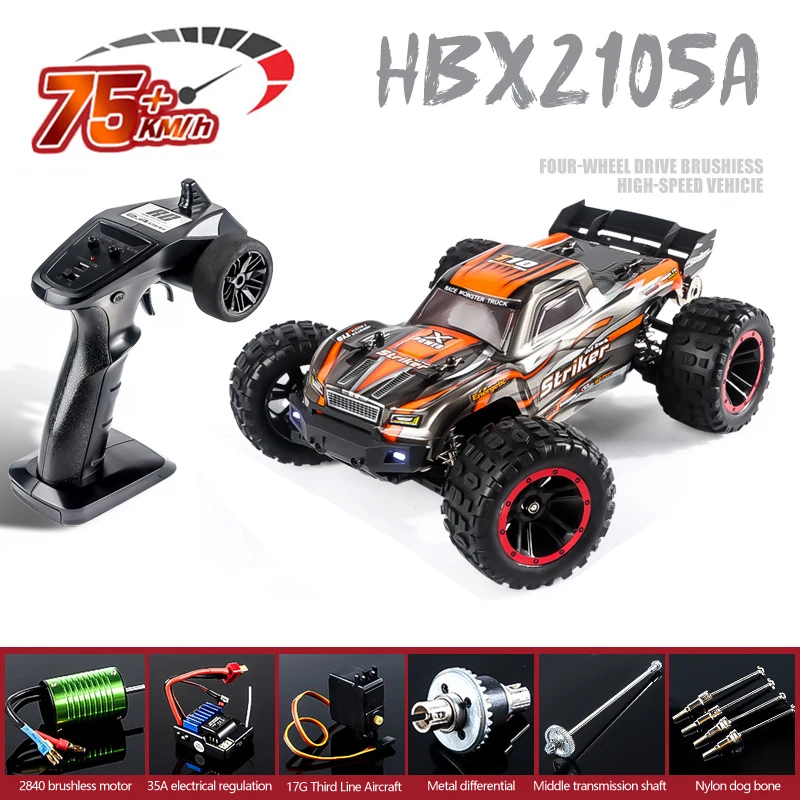 

HBX 2105A T10 1:14 75KM/H RC Car 4WD Brushless Remote Control Cars High Speed Drift Monster Truck for Kids vs Wltoys 144001 Toys