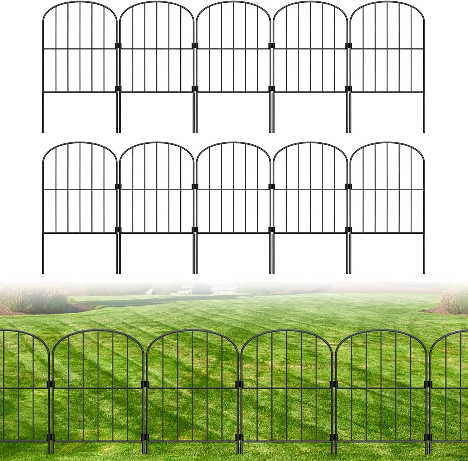 

Decorative Garden Fence 10 Pack, 10ft x 24in Rustproof Metal Wire for Outdoor Yard Patio Arched Barrier