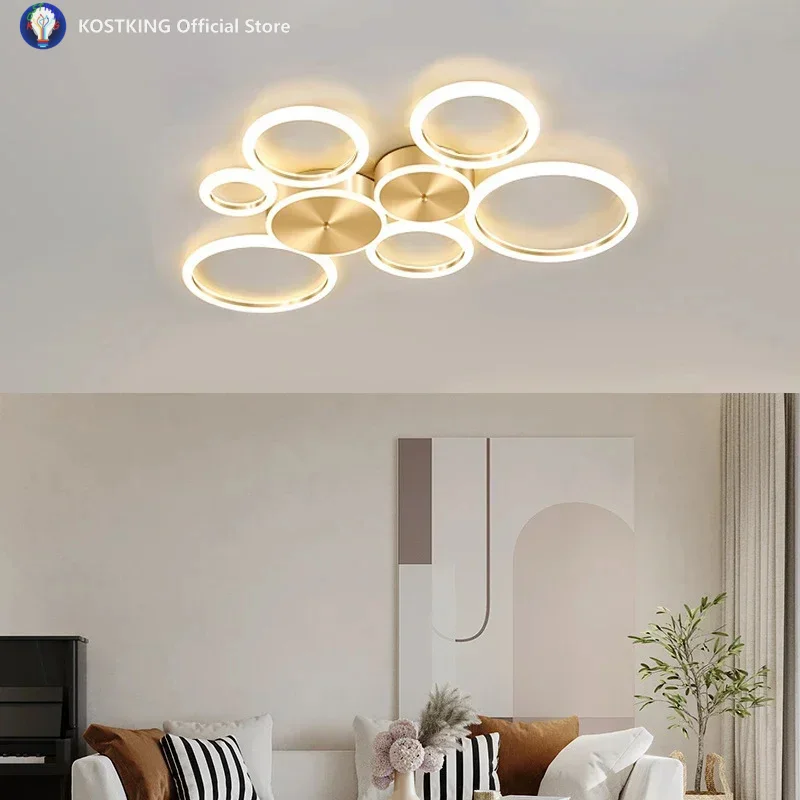 

Modern LED Ceiling Chandelier Aluminum Simple Ceiling Lamp For Living Room Bedroom Dining Room Circle Rings Golden Ceiling Light