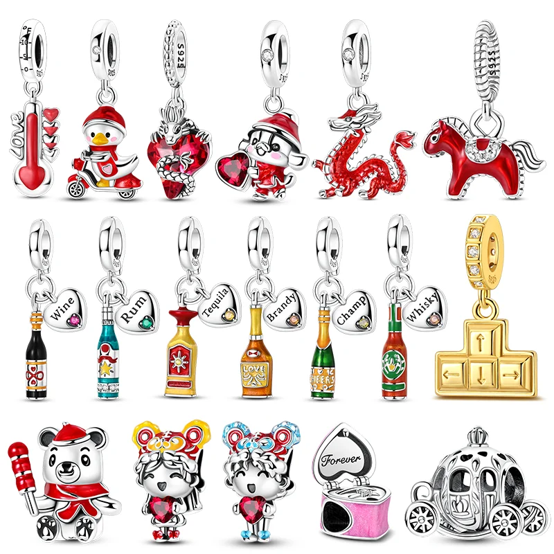 Neue Original Charm Perlen 925 Silber Wein Whisky Ballon Drachen Baumeln Charms Für Armband Frauen Mädchen Edlen DIY Schmuck Geschenk