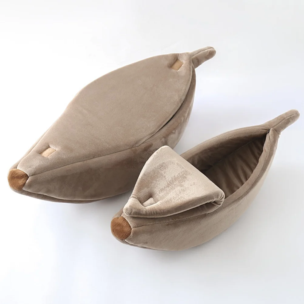 

Warm Pet Nest Bed Banana Shape Soft Comfortable Sleeping Pad For Cat Dog Puppy Indoor Outdoor Use Khaki Size