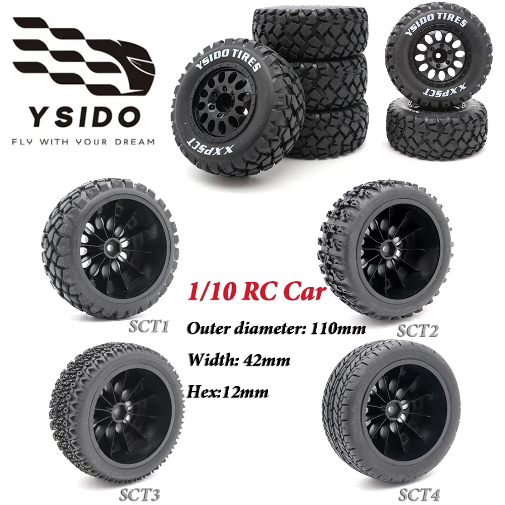 

YSIDO 4Pcs 110mm 1/10 Short Course Truck Tires Wheels Tyre For Slash Arrma Senton HuanQi 727 Vkar 10sc Hpi RC Car Upgrade Parts