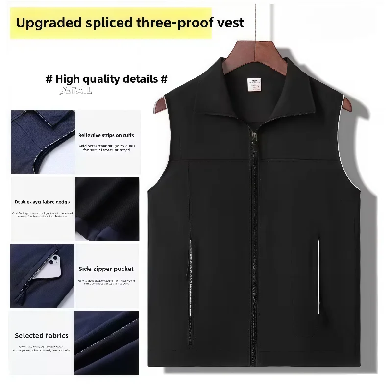 Outdoor Men's Vest Jacket with Pockets Customizable Name & Logo Photographer Worker Electrician Welder Car Repair Work Clothes