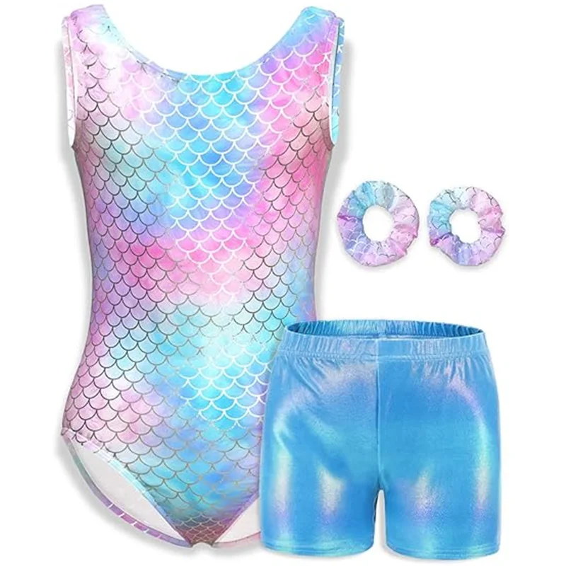 4-teiliges ärmelloses Leibchen für Mädchen, Ballett-Tanz-Trikots für Mädchen, Gymnastik-Tanz-Tumbling-Outfits mit passenden Shorts-Haarbändern