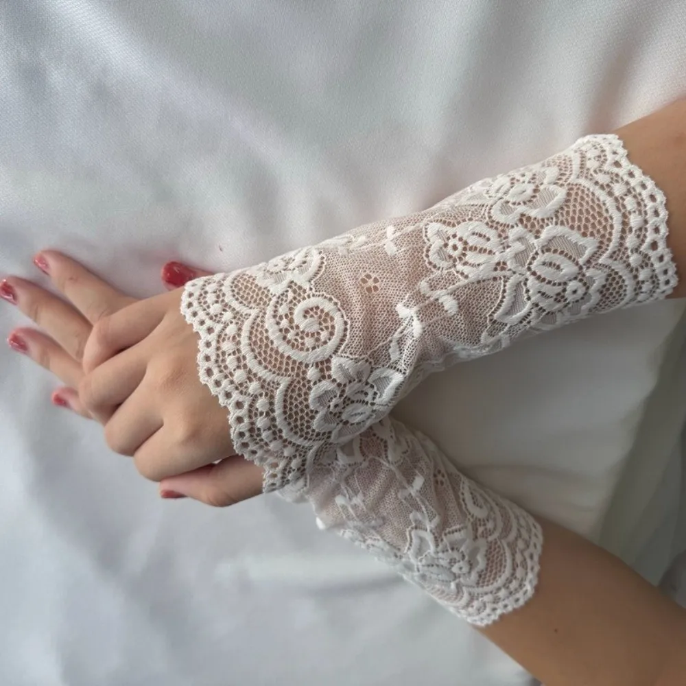 Embroidered Lace Detachable Fake Sleeves Hollow Out Mesh Lace Fake Sleeves Cuff Sun Protection Elastic Wrist Cuffs Wedding Decor