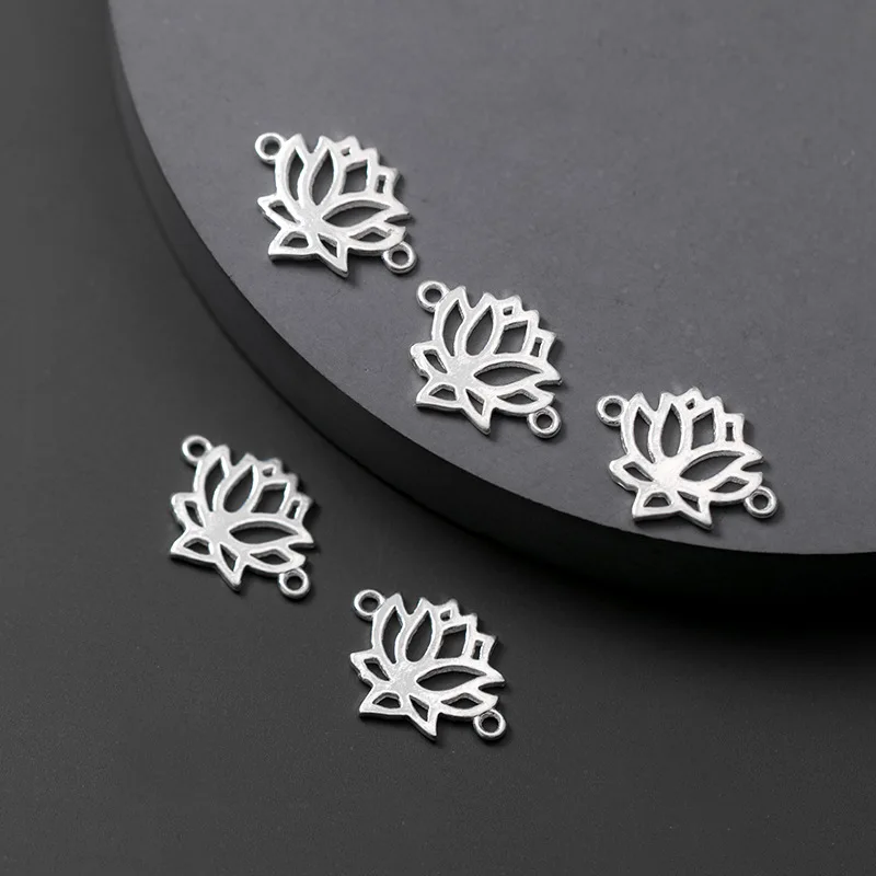 1pc 100%925 Sterling Silver Hollow Craft Lotus Connectors Charm Pendant Beads Fit Women Bracelets Necklace DIY Jewelry Making