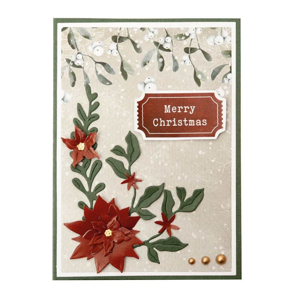 

Metal Cutting Dies Christmas Tree Holly Poinsettia Leaves Pine Nut Pattern for Diy Scrapbooking Decor Paper Card Album Craft
