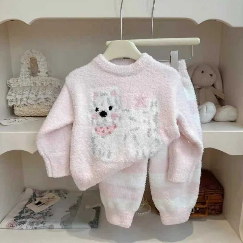 مجموعة ملابس مريحة من الصوف المرجاني السميك للأطفال لخريف وشتاء 2025: للجنسين، ناعمة دافئة، ملابس مكونة من قطعتين للمنزل والملابس غير الرسمية #2