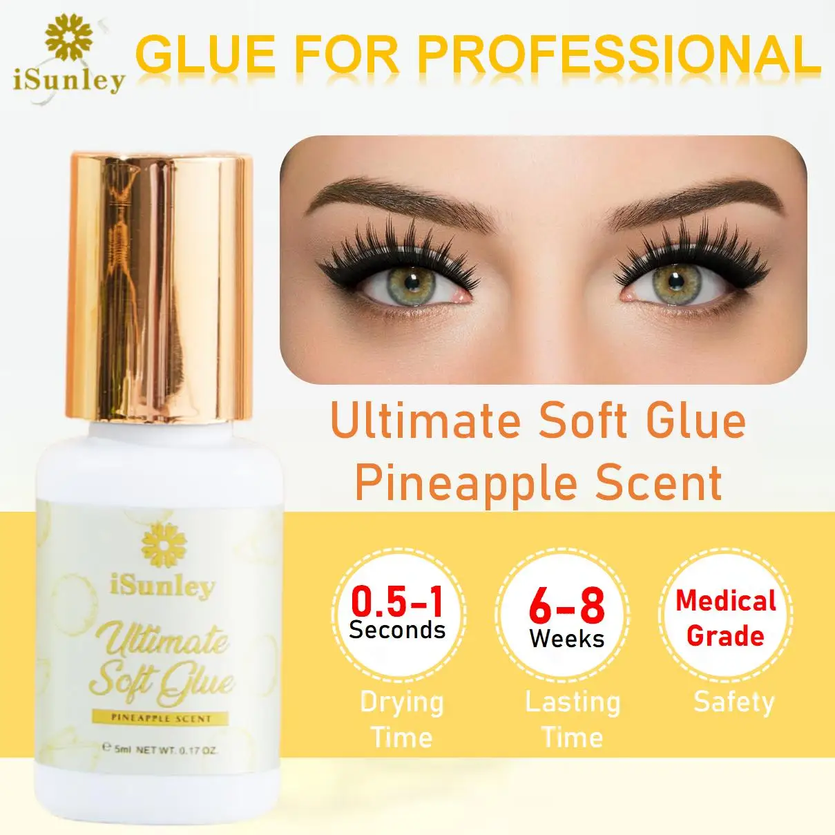 

5ml 0.5S Fast Drying Strong False Eye Lash Extension Glue Adhesive Retention 5-8 Weeks No Irritant Eyelash Glue Pineapple scent