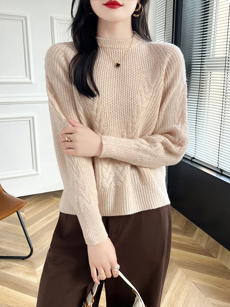 2024 New Women Cashmere Sweater O-neck Pullover Autumn Winter Warm Comfortable Fashion Clothes 100% Merino Wool Knitwear Tops