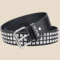 Pyramid Stud Rivet Belt – Square Metal Studded PU Punk Belt for Jeans, Black / Coffee, 110cm