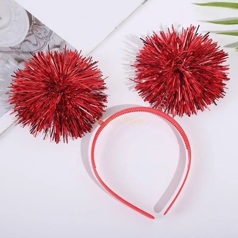 31BF Tinsel Headband Xmas Bouncing Ball Hair Hoop Happy New Year Gift for Kid