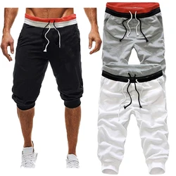 Men's casual summer sports jogging drawstring shorts plus size solid color pocket cotton beach shorts